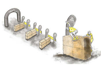 Illustration of rectangular hay bales arranged in a row. The bales serve as an obstacle to jump over.